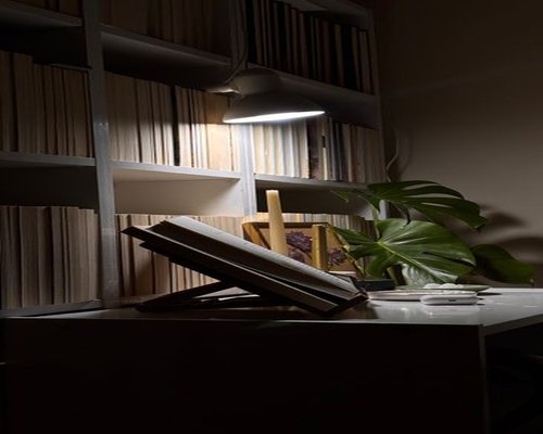 Calm reading place near a window with warm light